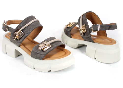 Aveline Lux – дамски сандали от естествен велур в цвят визон с масивно ходило