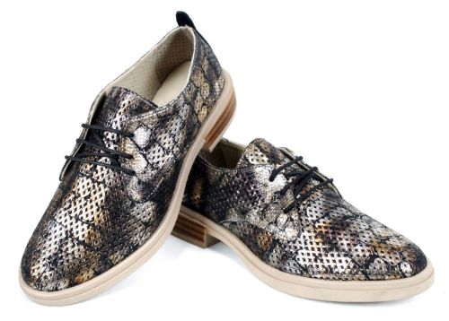 дамски кожени обувки кафяво златисти