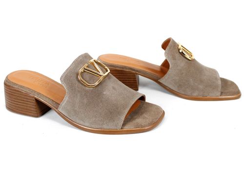 дамски чехли естествен велур пясъчно кафяво