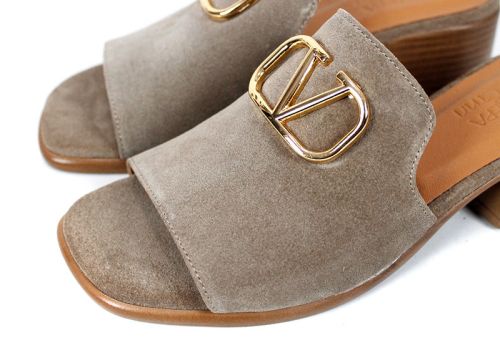 чехли на ток велур бежово кафяви