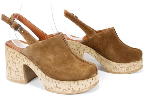 дамско сабо естествен велур пустинно кафяво