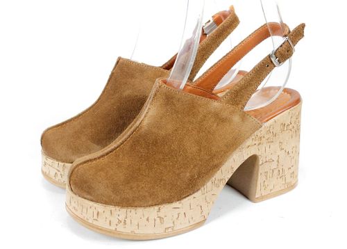 Елегантно дамско сабо Zarela Touch от естествен велур – пустинно кафяво