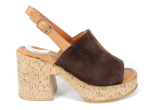 Дамско сабо Dolce Veya с отворени пръсти – естествен велур в тъмно кафяво