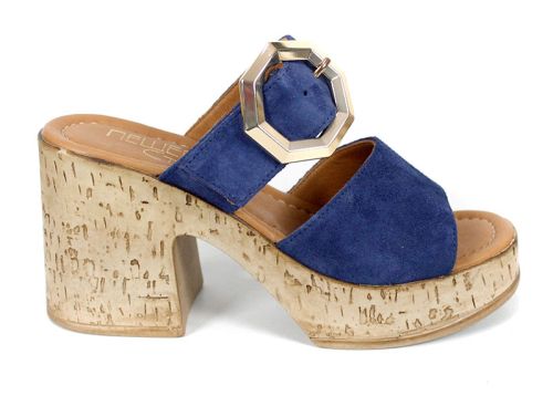 Selenа Aria – дамски чехли на платформа от естествен велур в синьо