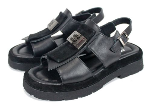 Sorella Vanta – дамски сандали от естествена кожа в черно с масивно ходило