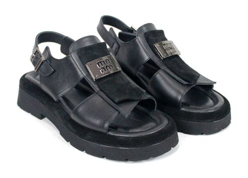 Sorella Vanta – дамски сандали от естествена кожа в черно с масивно ходило