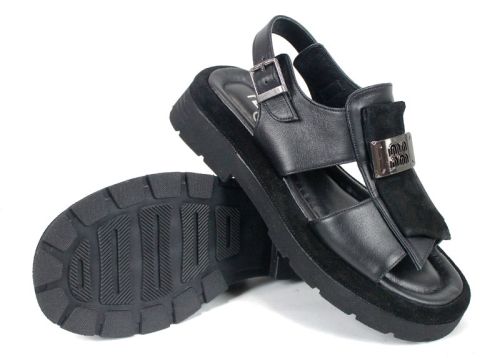 Sorella Vanta – дамски сандали от естествена кожа в черно с масивно ходило