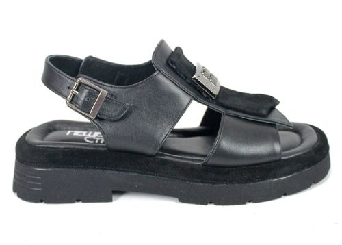 Sorella Vanta – дамски сандали от естествена кожа в черно с масивно ходило