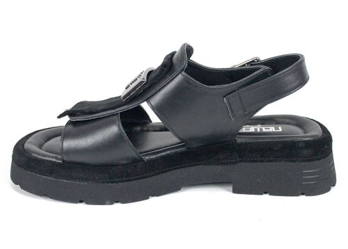 Sorella Vanta – дамски сандали от естествена кожа в черно с масивно ходило