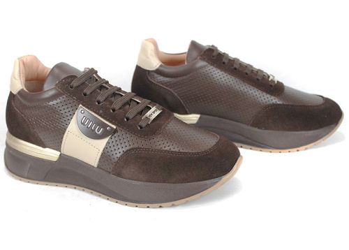 Дамски сникърси от естествена кожа и велур в кафяво – модел Bruna Forte