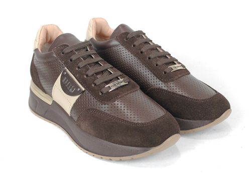 Дамски сникърси от естествена кожа и велур в кафяво – модел Bruna Forte