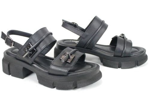 дамски черни сандали естествена кожа