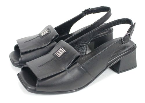 Елегантни дамски сандали Orlina Vero с отворени пръсти от естествена кожа в черно