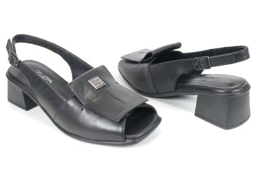 Елегантни дамски сандали Orlina Vero с отворени пръсти от естествена кожа в черно