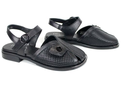 дамски сандали перфорирана кожа черни