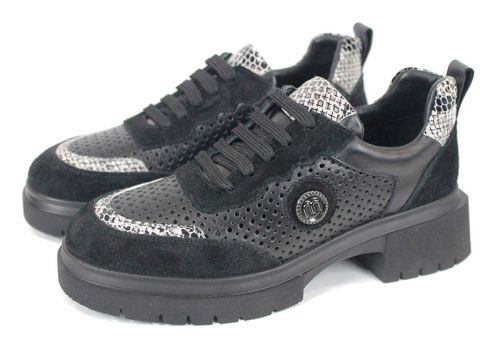 Lunara Core – премиум дамски летни обувки от естествена кожа с перфорация в черно