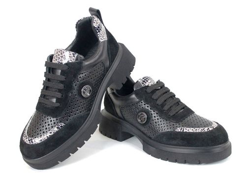 Lunara Core – премиум дамски летни обувки от естествена кожа с перфорация в черно