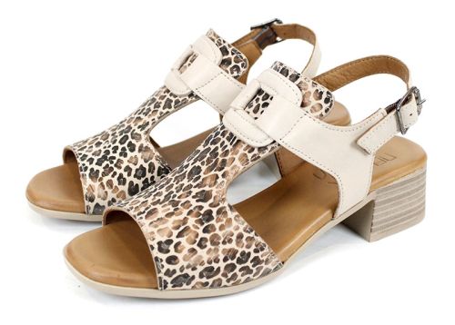 Velina Mode – елегантни дамски сандали на ток от естествена кожа в бежово с леопардов акцент
