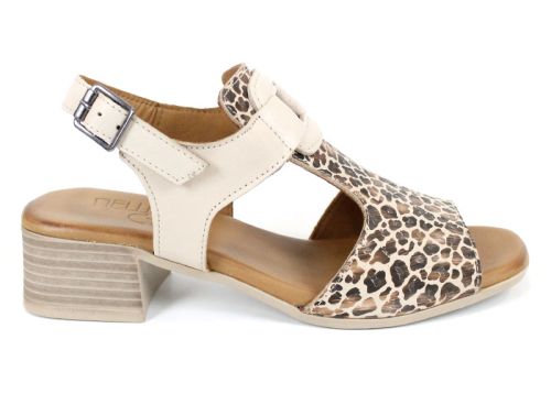 Velina Mode – елегантни дамски сандали на ток от естествена кожа в бежово с леопардов акцент