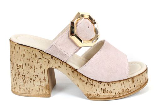 Selena Aria – модерни дамски чехли на платформа от естествен велур в нежно розово