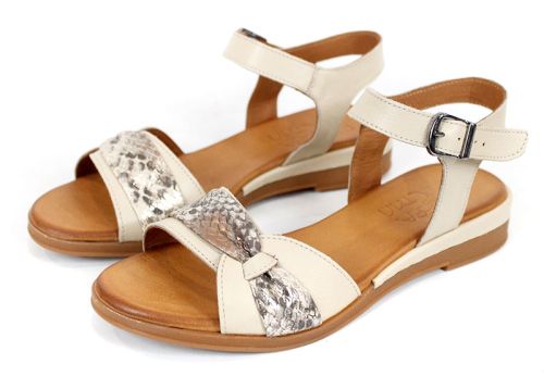 Lucera – удобни дамски сандали от естествена кожа в бежово с фин питон акцент