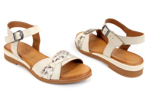 Lucera – удобни дамски сандали от естествена кожа в бежово с фин питон акцент