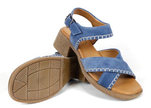 дамски летни сандали син велур с катарама