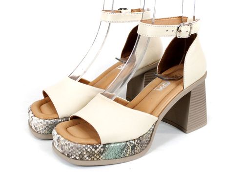 Celine Brisa – дамски сандали на ток и платформа от естествена кожа в бежово