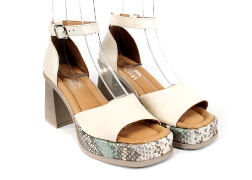 Celine Brisa – дамски сандали на ток и платформа от естествена кожа в бежово