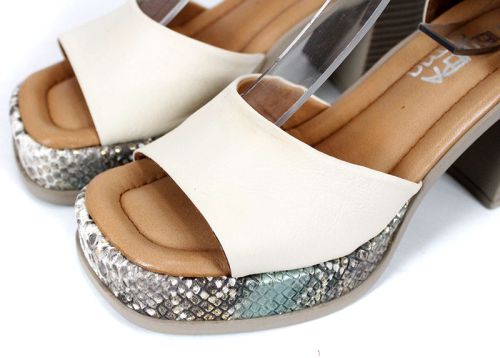 Celine Brisa – дамски сандали на ток и платформа от естествена кожа в бежово