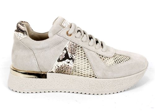 Melora Vanté – дамски сникърси от естествен велур с мрежа и стилен питон акцент в бежово