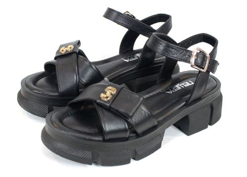 Lunara Mode – дамски сандали от естествена кожа в черно с масивно ходило и модерен акцент