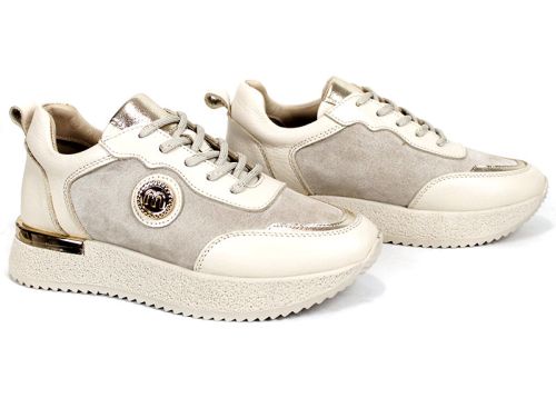 Vela Form – sneakerși damă din piele naturală și velur bej cu perforații