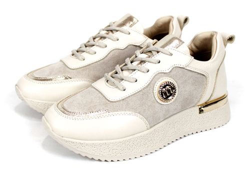 Vela Form – sneakerși damă din piele naturală și velur bej cu perforații