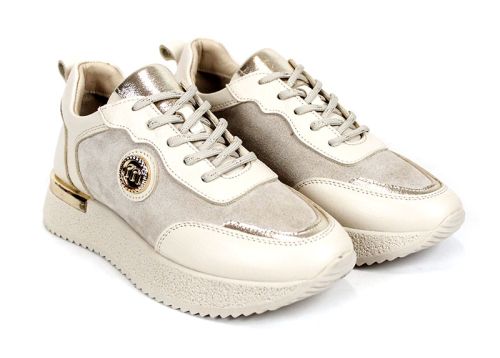 Vela Form – sneakerși damă din piele naturală și velur bej cu perforații