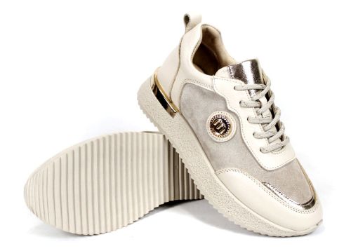Vela Form – sneakerși damă din piele naturală și velur bej cu perforații