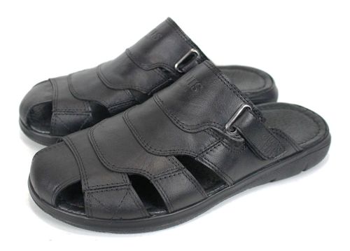 Tempo Sole – мъжко сабо с двойно велкро регулиране от естествена кожа в черно
