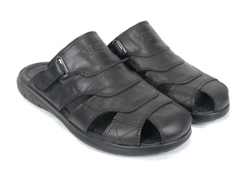 Tempo Sole – мъжко сабо с двойно велкро регулиране от естествена кожа в черно