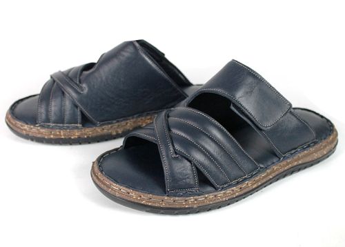Мъжки кожени чехли Diego Navarro в тъмно син цвят с мека стелка и олекотено ходило