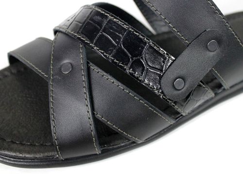 Мъжки кожени чехли Rustic Trail с лак кроко акцент