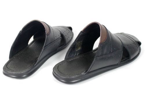 Papuci bărbați din piele naturală cu vârf semi-închis, negru