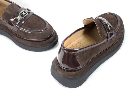 Valentina Ricci Women's Suede & Patent Leather Loafers – Dark Brown with Lightweight Platform