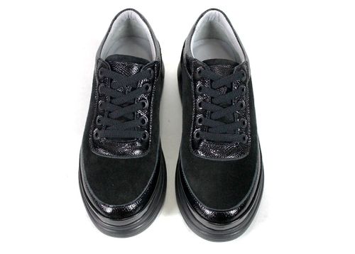 Aurora Bellini – Women's Black Shoes in Genuine Suede and Textured Patent Leather