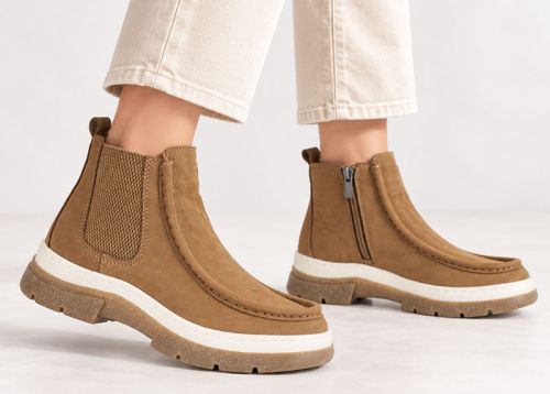 Light brown casual women's ankle boots in genuine suede