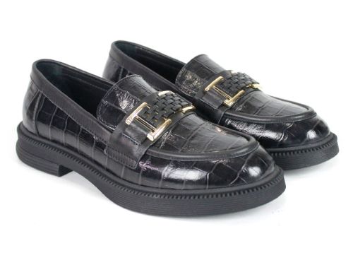 Terra Classica Women's Loafers – Black Croc-Embossed Genuine Leather