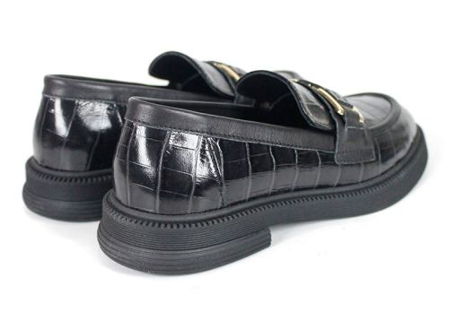 Terra Classica Women's Loafers – Black Croc-Embossed Genuine Leather