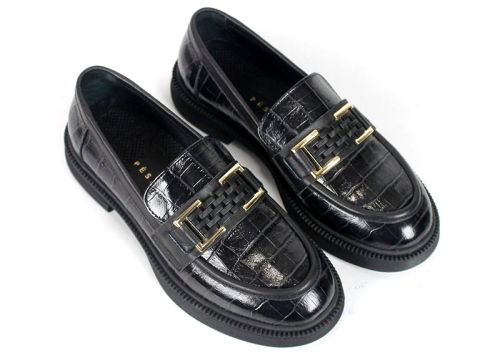 Terra Classica Women's Loafers – Black Croc-Embossed Genuine Leather