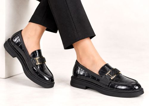 Terra Classica Women's Loafers – Black Croc-Embossed Genuine Leather
