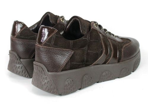 Dark brown women's sneakers Gabriella Conti with genuine suede and leather details