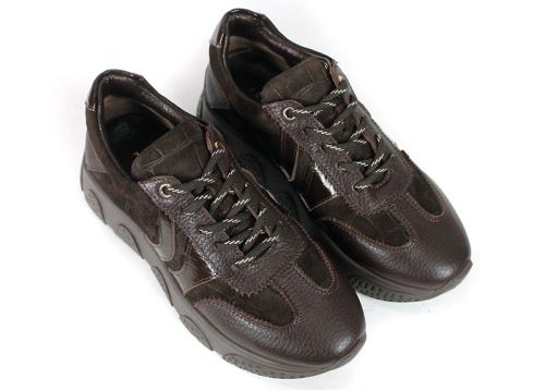 Gabriella Conti Women's Sneakers – Dark Brown Genuine Suede with Leather Details